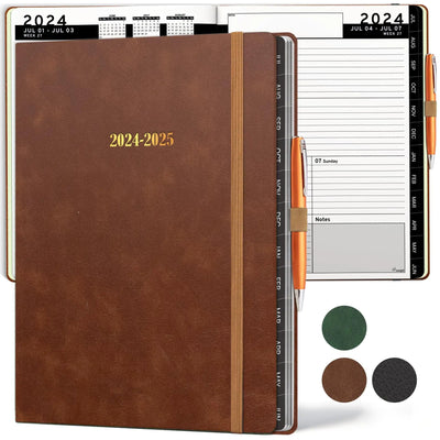 2024 2025 HARDCOVER Leather Planner Weekly Monthly 8.5x1 Inch Academic Planner